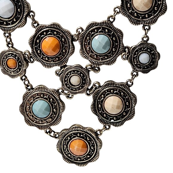 Vintage Antique Style Multi Stone Floral Statement Bib Necklace Retro Fashion - Picture 2 of 6